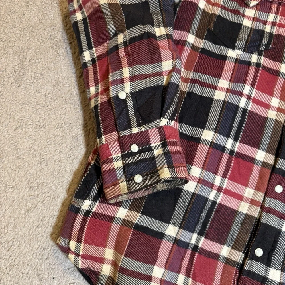 True Religion Sherpa Flannel Jacket Men L Red Blk Plaid Lined Shacket Pearl Snap